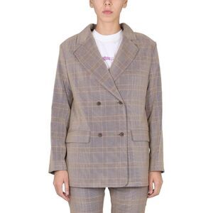 MCQ Double-Breasted Plaid Blazer Women Beige Coats & Jackets
